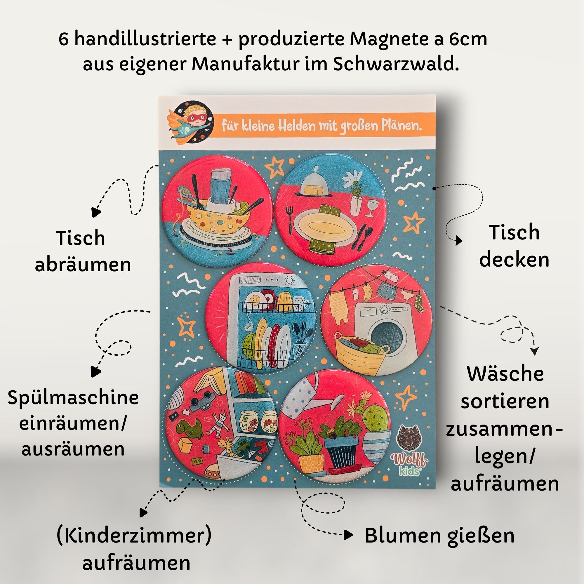 Haushaltsaufgaben Set ab 3 Jahre: 5 Magnete + 1 🎁gratis